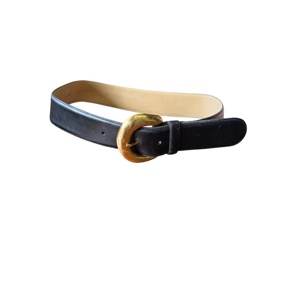 Neiman Marcus Vintage Belt Black Italian Leather Statement Belt Women's Medium - Picture 2 of 9